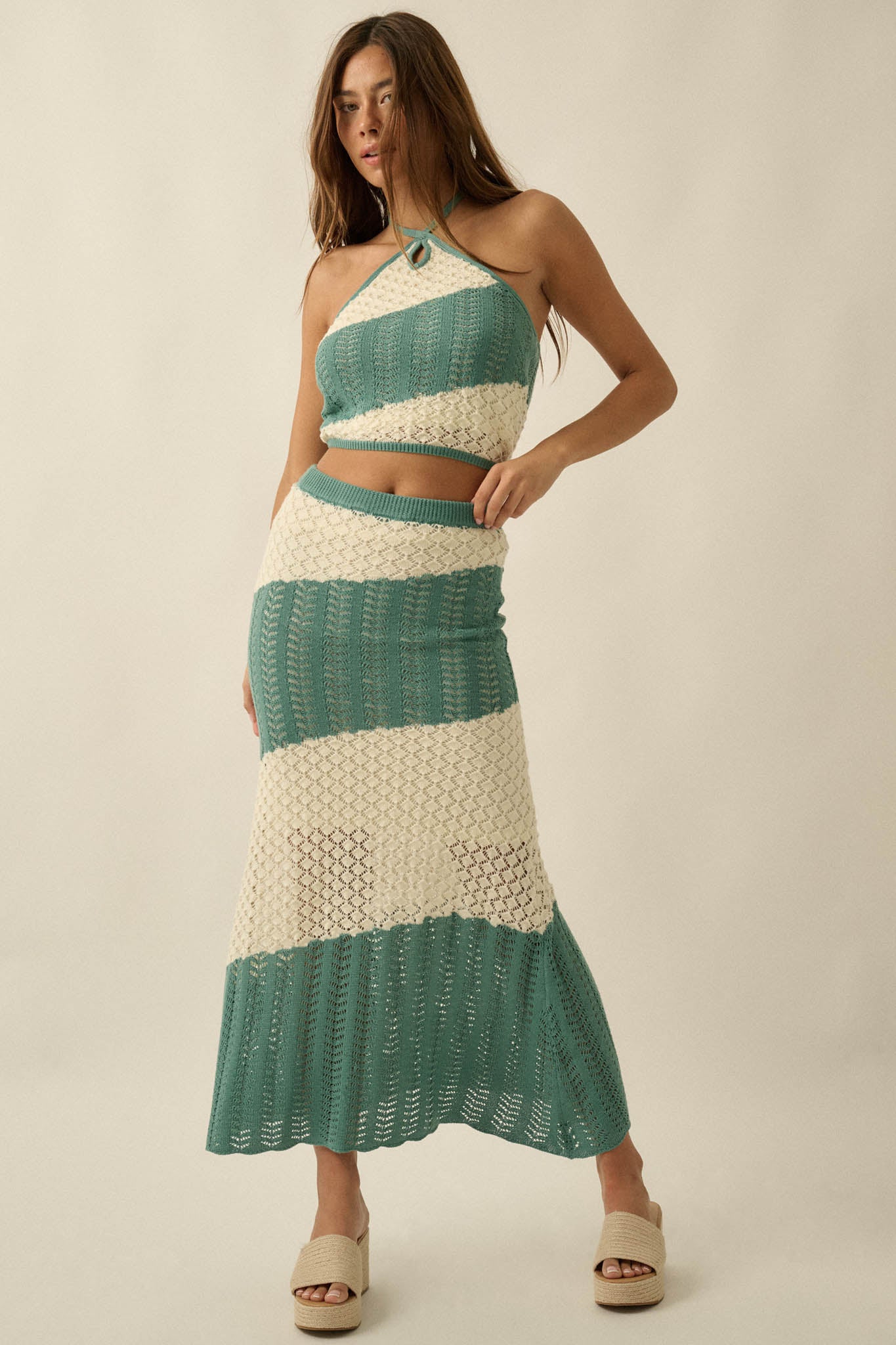 New Horizon Colorblock Crochet-Knit Halter Top - ShopPromesa