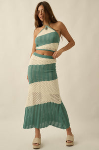 New Horizon Colorblock Crochet-Knit Halter Top - ShopPromesa