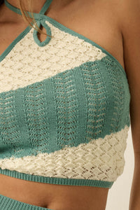 New Horizon Colorblock Crochet-Knit Halter Top - ShopPromesa