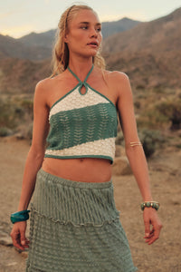 New Horizon Colorblock Crochet-Knit Halter Top - ShopPromesa