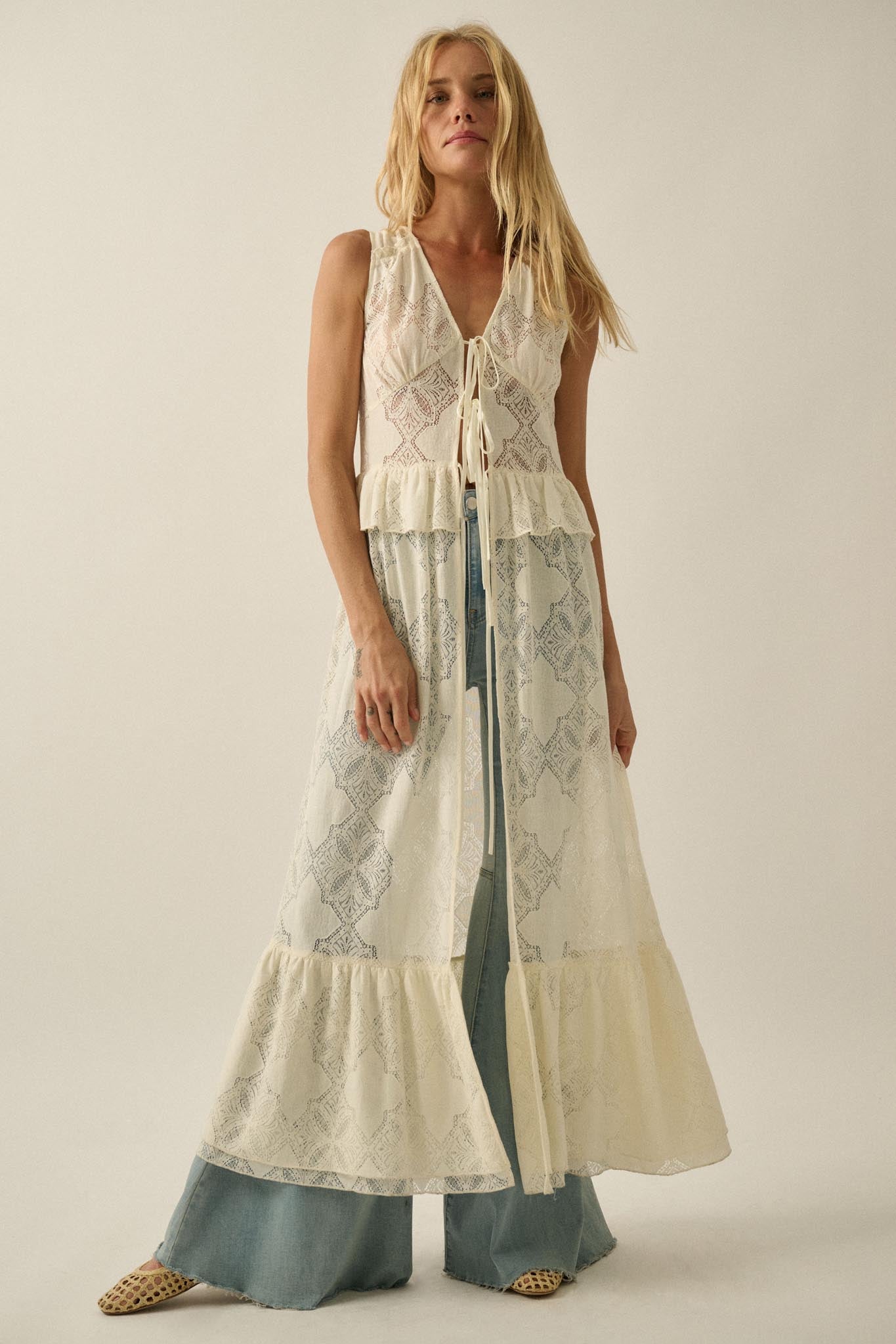 Fly Me Away Sheer Lace Tie-Front Maxi Top - ShopPromesa