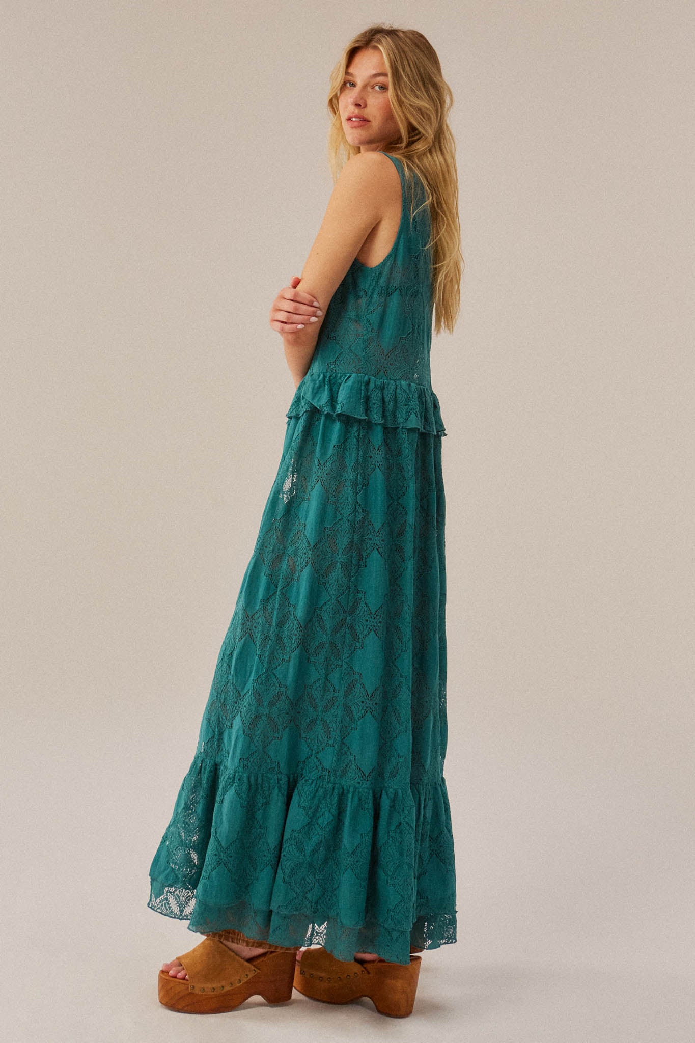Fly Me Away Sheer Lace Tie-Front Maxi Top