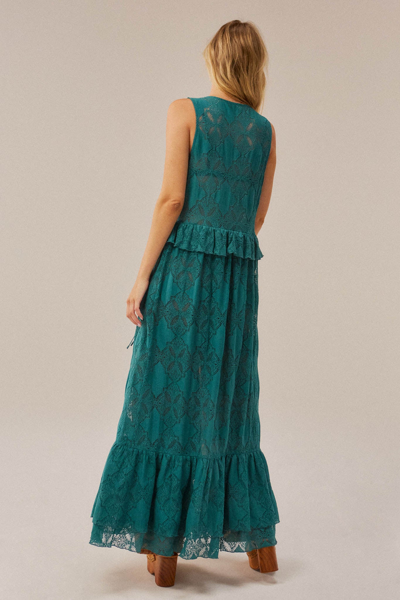 Fly Me Away Sheer Lace Tie-Front Maxi Top