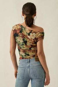 Radiant Roses Floral Mesh One-Shoulder Bodysuit - ShopPromesa