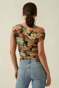 Radiant Roses Floral Mesh One-Shoulder Bodysuit - ShopPromesa