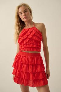 First Crush Tiered Ruffle Eyelet Lace Halter Top - ShopPromesa