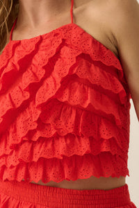 First Crush Tiered Ruffle Eyelet Lace Halter Top - ShopPromesa