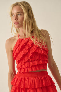 First Crush Tiered Ruffle Eyelet Lace Halter Top - ShopPromesa