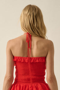 First Crush Tiered Ruffle Eyelet Lace Halter Top - ShopPromesa