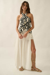Canopy Breeze Tropical-Print Cross-Front Halter Top - ShopPromesa