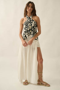 Canopy Breeze Tropical-Print Cross-Front Halter Top - ShopPromesa