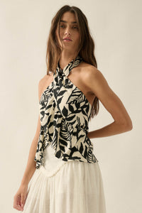 Canopy Breeze Tropical-Print Cross-Front Halter Top - ShopPromesa