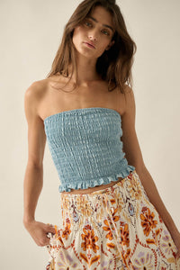 Blue My Mind Smocked Denim Bandeau Tube Top - ShopPromesa