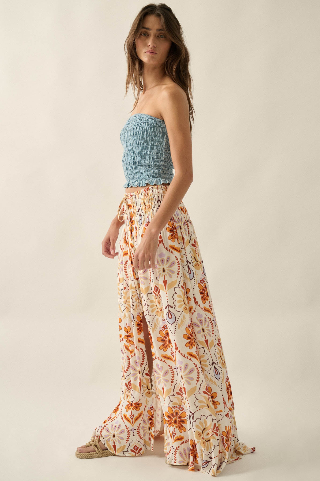 Blue My Mind Smocked Denim Bandeau Tube Top - ShopPromesa
