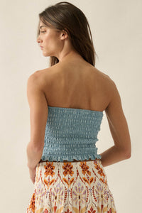 Blue My Mind Smocked Denim Bandeau Tube Top - ShopPromesa