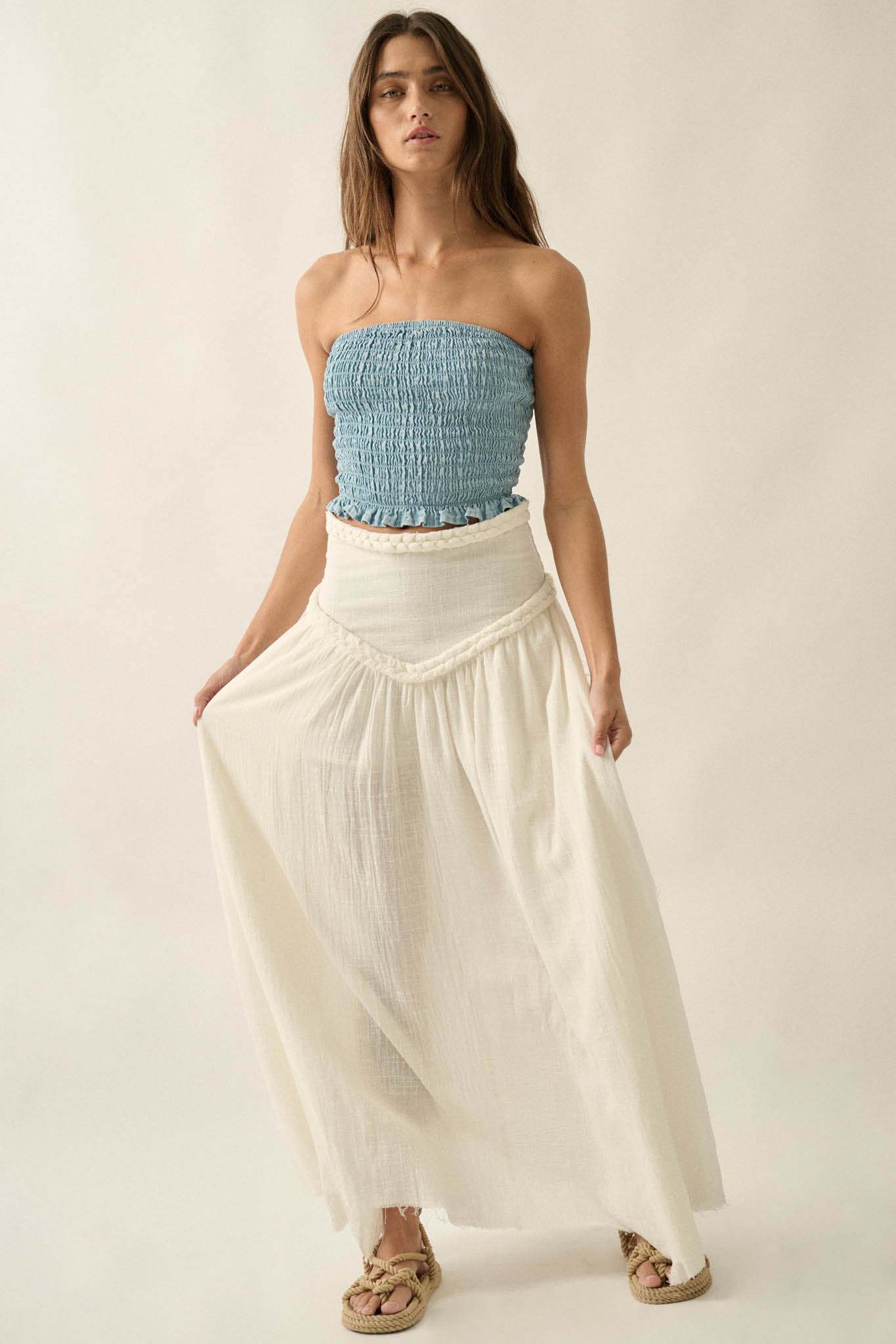 Blue My Mind Smocked Denim Bandeau Tube Top - ShopPromesa