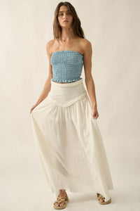 Blue My Mind Smocked Denim Bandeau Tube Top - ShopPromesa