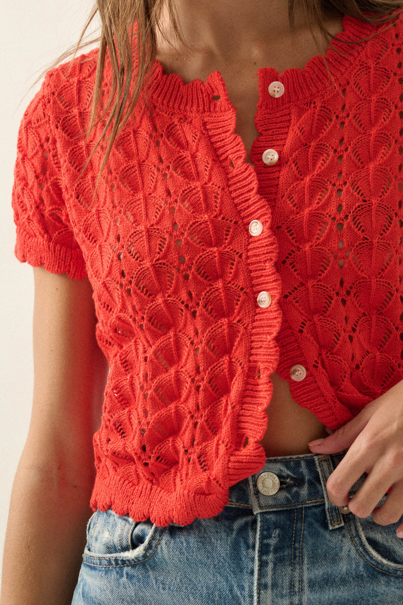 Something More Pointelle-Knit Short-Sleeve Cardigan - ShopPromesa