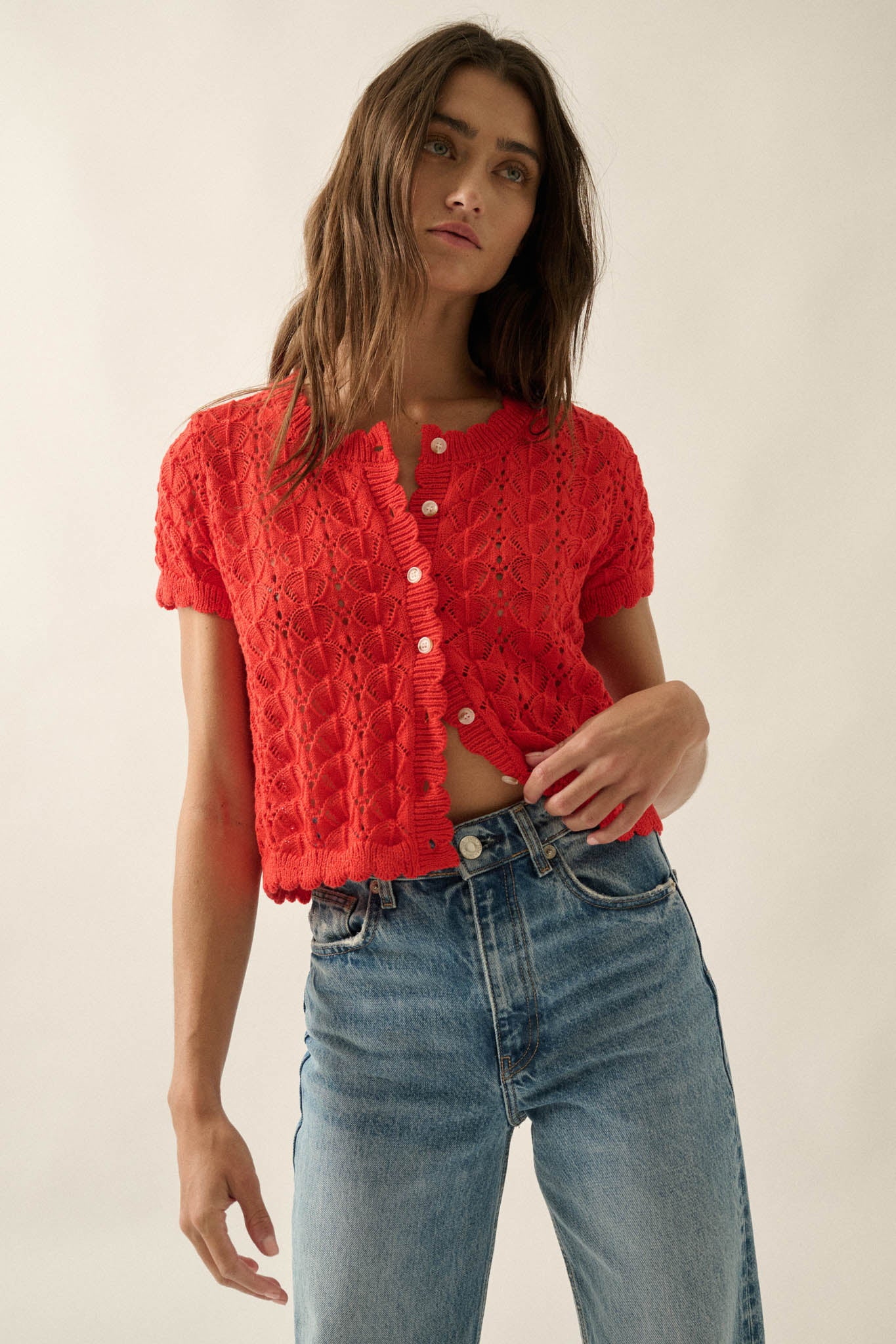 Something More Pointelle-Knit Short-Sleeve Cardigan - ShopPromesa