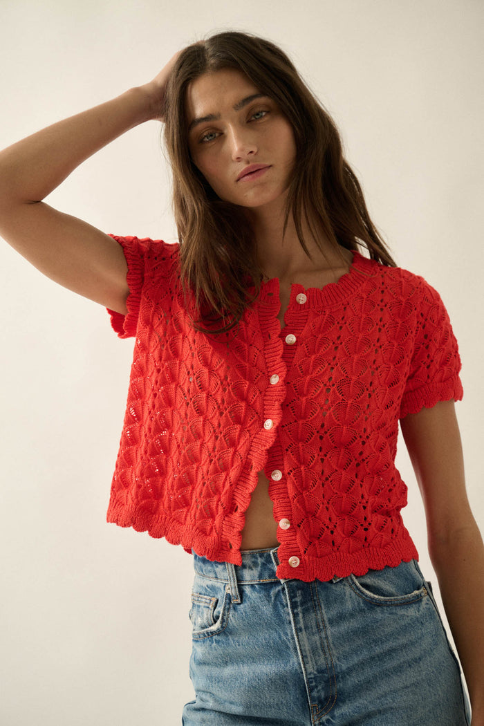 Something More Pointelle-Knit Short-Sleeve Cardigan - ShopPromesa