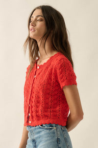 Something More Pointelle-Knit Short-Sleeve Cardigan - ShopPromesa