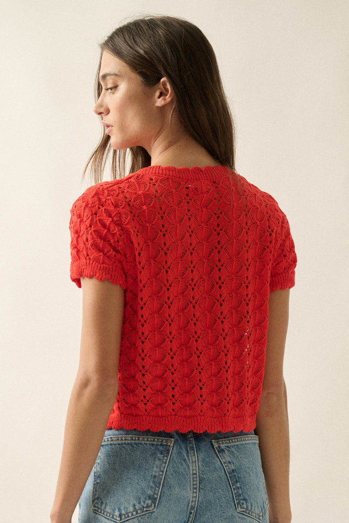 Something More Pointelle-Knit Short-Sleeve Cardigan - ShopPromesa