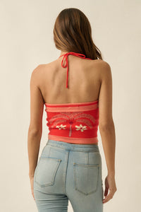 Safari Days Tropical Jacquard-Knit Halter Crop Top - ShopPromesa