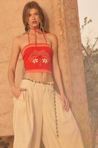 Safari Days Tropical Jacquard-Knit Halter Crop Top - ShopPromesa