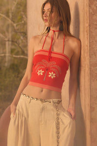 Safari Days Tropical Jacquard-Knit Halter Crop Top - ShopPromesa