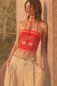 Safari Days Tropical Jacquard-Knit Halter Crop Top - ShopPromesa