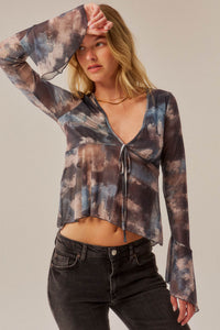 Stormy Weather Abstract Mesh Bell-Sleeve Babydoll Top - ShopPromesa