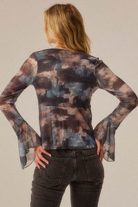 Stormy Weather Abstract Mesh Bell-Sleeve Babydoll Top - ShopPromesa