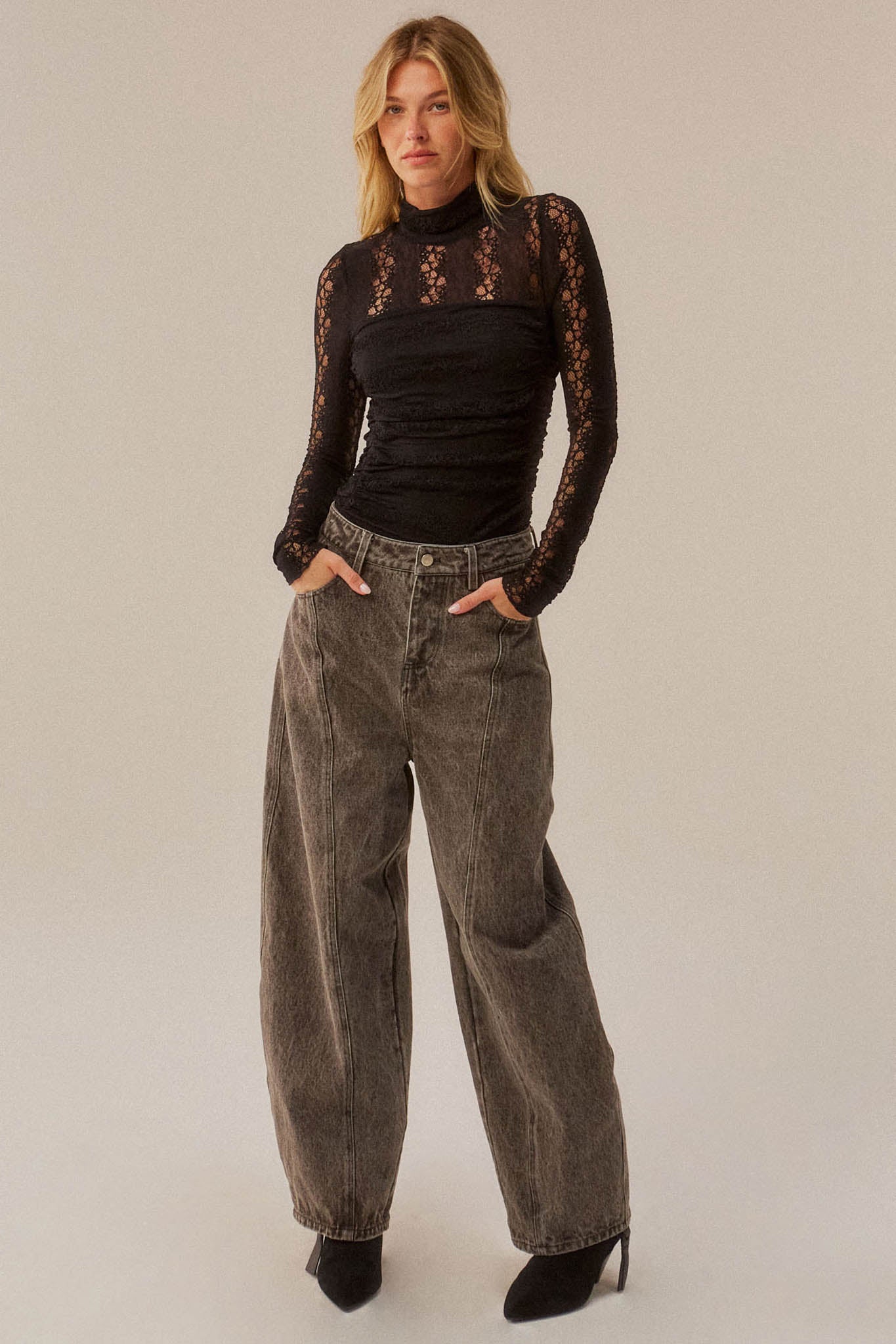 Lost Love Layered Lace Ruched Mock-Neck Bodysuit - ShopPromesa