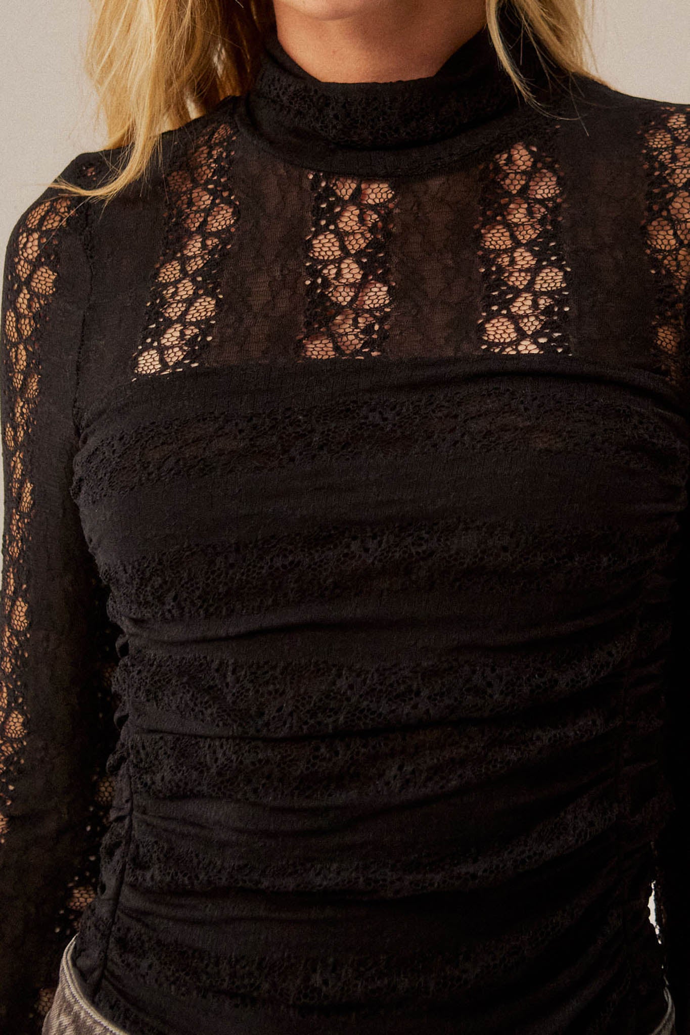 Lost Love Layered Lace Ruched Mock-Neck Bodysuit - ShopPromesa