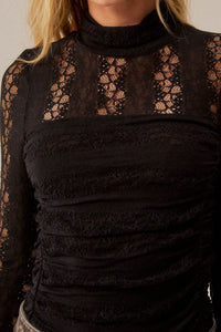 Lost Love Layered Lace Ruched Mock-Neck Bodysuit - ShopPromesa