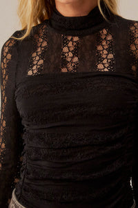 Lost Love Layered Lace Ruched Mock-Neck Bodysuit - ShopPromesa