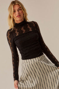 Lost Love Layered Lace Ruched Mock-Neck Bodysuit - ShopPromesa