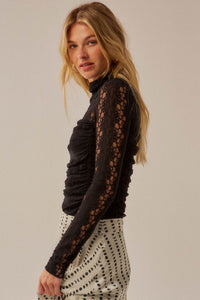 Lost Love Layered Lace Ruched Mock-Neck Bodysuit - ShopPromesa