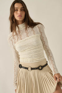 Lost Love Layered Lace Ruched Mock-Neck Bodysuit - ShopPromesa