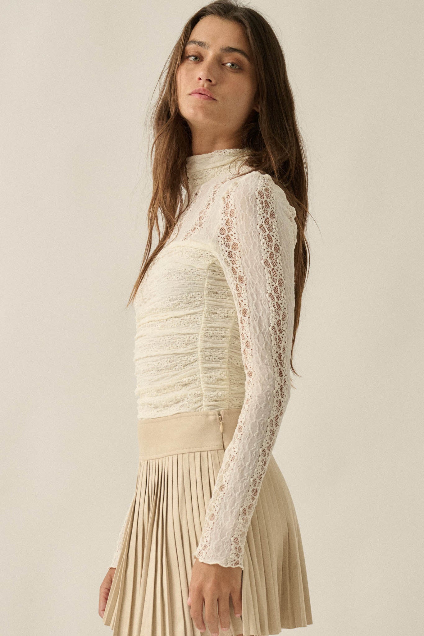 Lost Love Layered Lace Ruched Mock-Neck Bodysuit - ShopPromesa