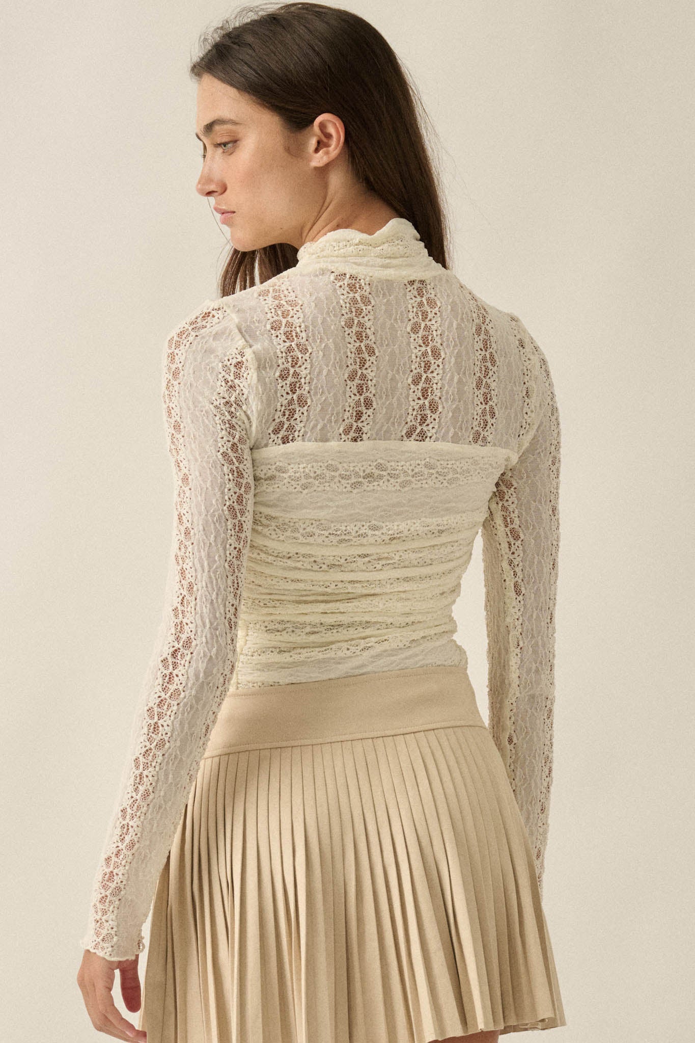 Lost Love Layered Lace Ruched Mock-Neck Bodysuit - ShopPromesa