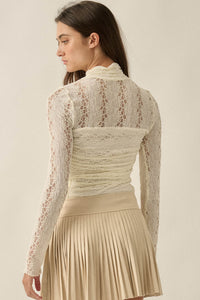 Lost Love Layered Lace Ruched Mock-Neck Bodysuit - ShopPromesa