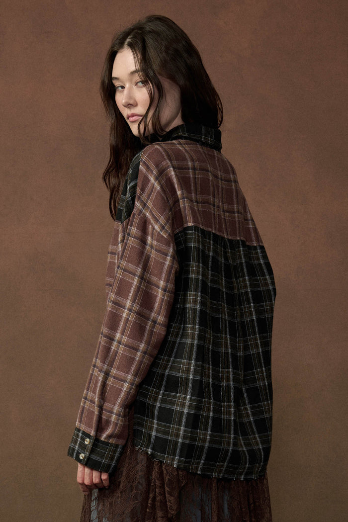 Vibe Check Colorblock Plaid Button-Up Shirt - ShopPromesa