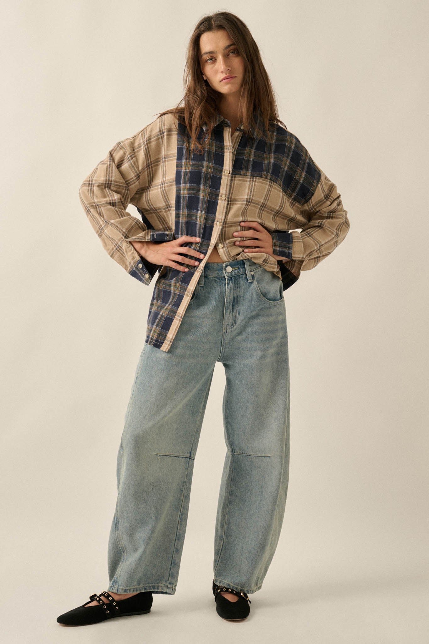 Vibe Check Colorblock Plaid Button-Up Shirt - ShopPromesa