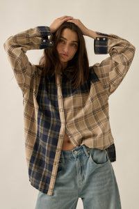 Vibe Check Colorblock Plaid Button-Up Shirt - ShopPromesa