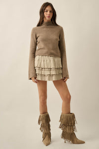 Low Key Bell-Sleeve Rolled-Edge Mock-Neck Sweater - ShopPromesa