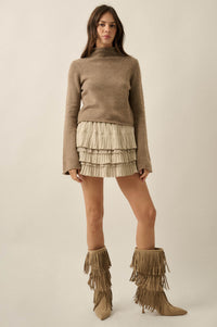 Low Key Bell-Sleeve Rolled-Edge Mock-Neck Sweater - ShopPromesa