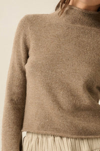 Low Key Bell-Sleeve Rolled-Edge Mock-Neck Sweater - ShopPromesa
