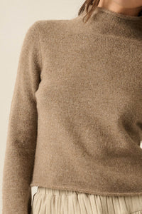 Low Key Bell-Sleeve Rolled-Edge Mock-Neck Sweater - ShopPromesa