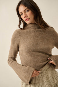 Low Key Bell-Sleeve Rolled-Edge Mock-Neck Sweater - ShopPromesa